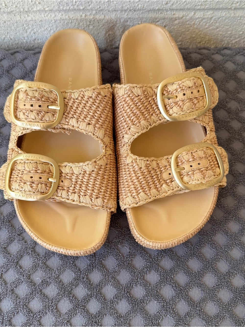 Loeffler Randall Theo Cotton-Blend Raffia Platform Two Straps Sandals Size 9.5 - Picture 2 of 10